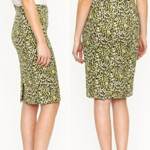 J. CREW Pencil Skirt, Green Purple Black Cheetah Leopard Animal Print Retro, 00